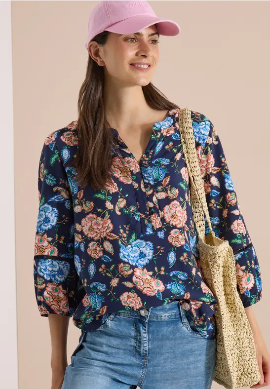 cecil Tunika 3/4-Arm Floral Viskose Blau
