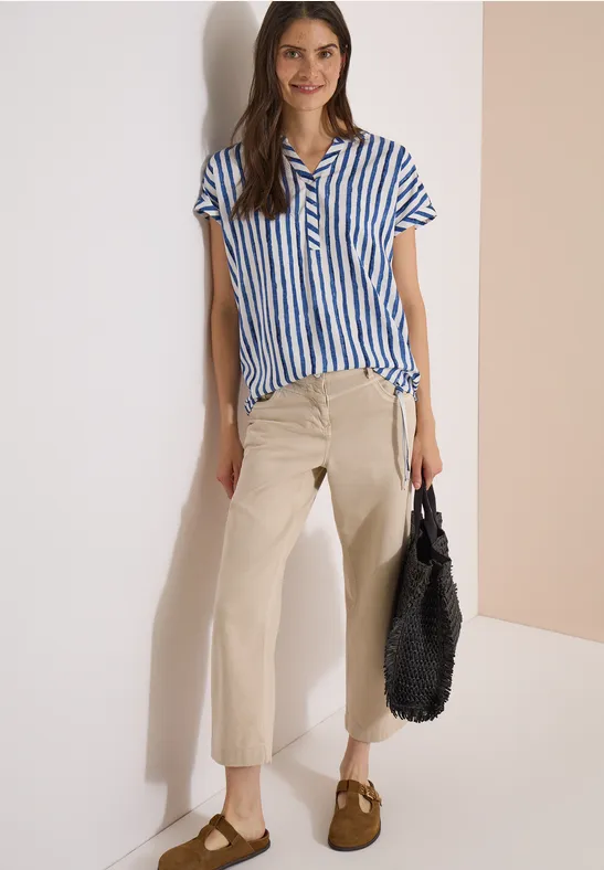 cecil Dropped Shoulder Bluse Streifen Viskose Blau