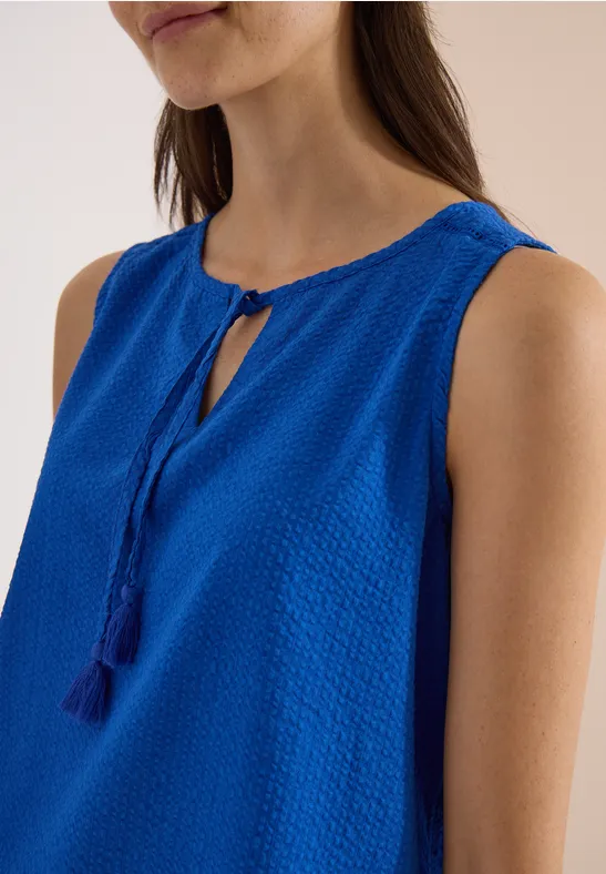 cecil Blusentop Split Neck Bänder Baumwolle-Modal Blau