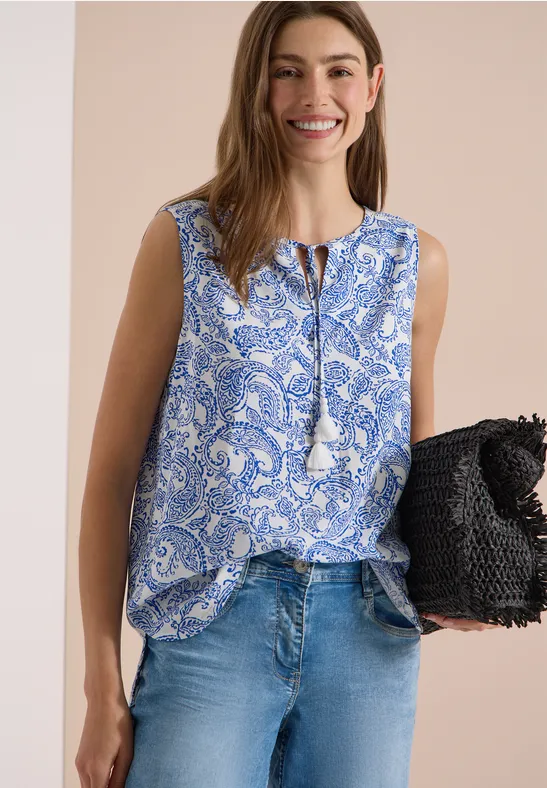 cecil Blusentop Split Neck Lässige Note Weiß