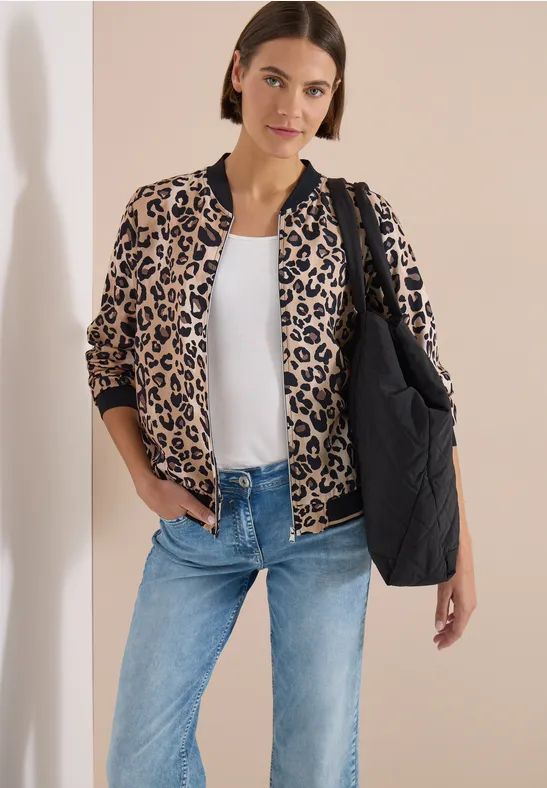 Leichter Blouson mit Zipper und Leo-Print