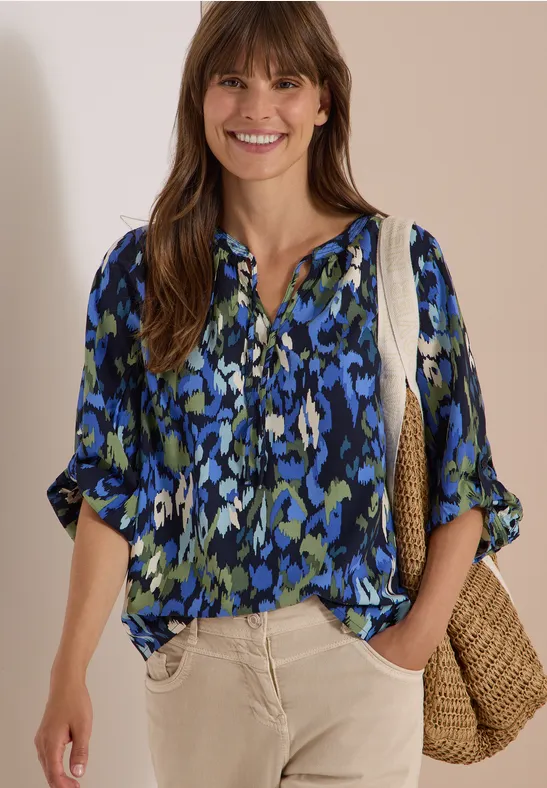 3/4-Arm Bluse mit Turn-Up und Print