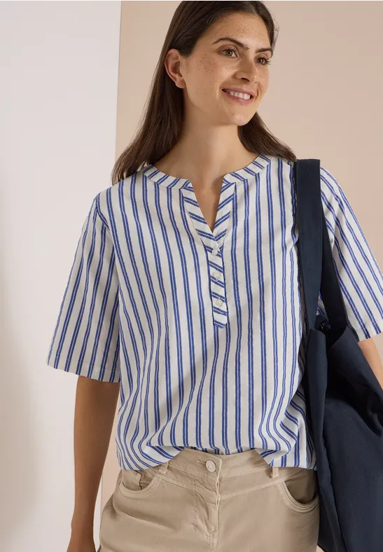 Cecil Blouse met halflange mouwen, split in de hals en strepen