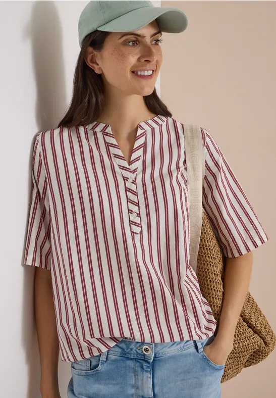 Cecil Blouse met halflange mouwen, split in de hals en strepen