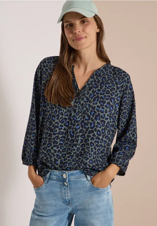 3/4-Arm Tunika mit Split Neck und Leo-Muster