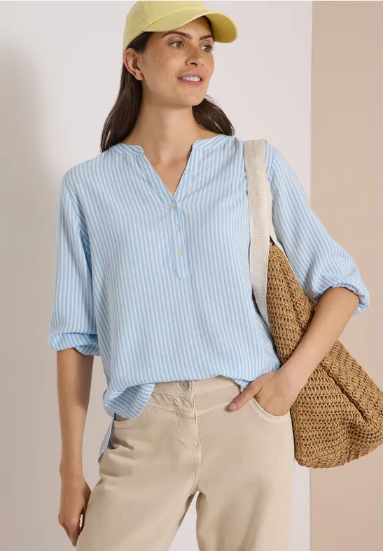 3/4-Arm Bluse mit Split Neck und Streifen