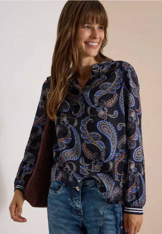 Cecil Blouse met lange mouwen, split in de hals en print