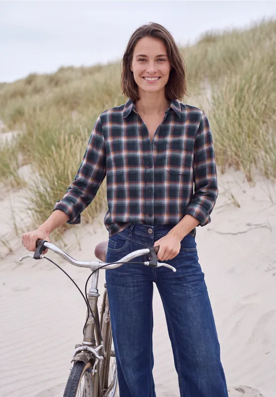 Flanellen blouse met lange mouwen en ruitjespatroon