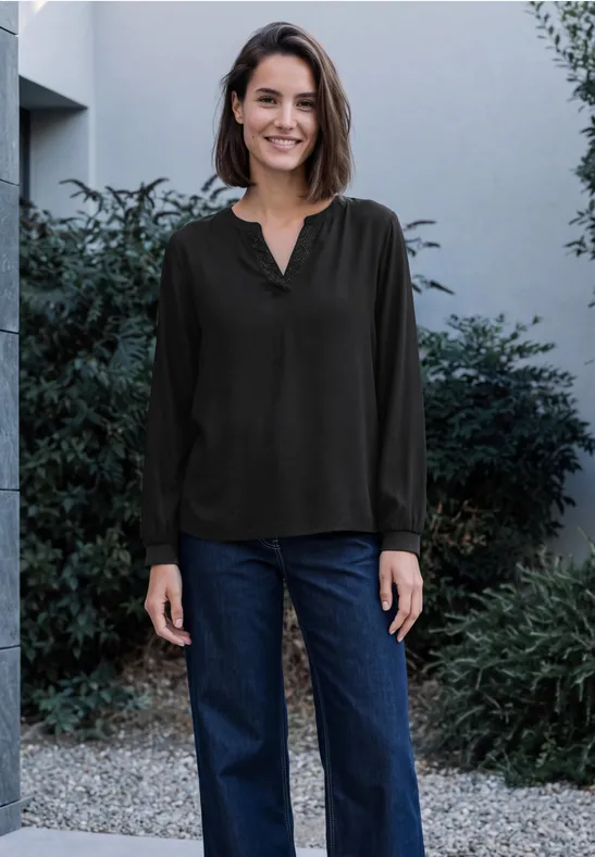 Langarm Tunika mit Split Neck und Detail