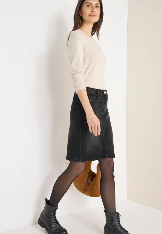 Thumbnail - Cecil Damen Jeansrock mit Nieten in Schwarz, Gr: 27