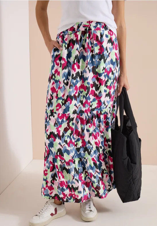cecil Maxi-Rock Stufen-Design Viskose Mid Waist Grün