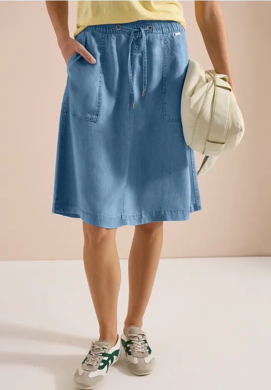 Midi-Rock mit Taschen in Denim-Optik