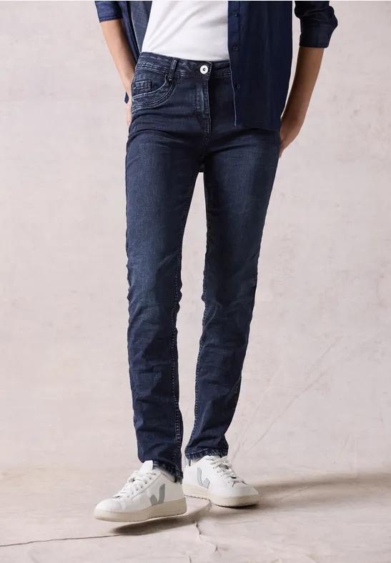 cecil Jeans Slim Fit High Waist Baumwolle Blau