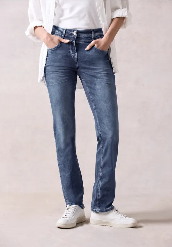 cecil Slim Jeans Straight Waist Baumwolle-Recycled Polyester-Elasthan Blau