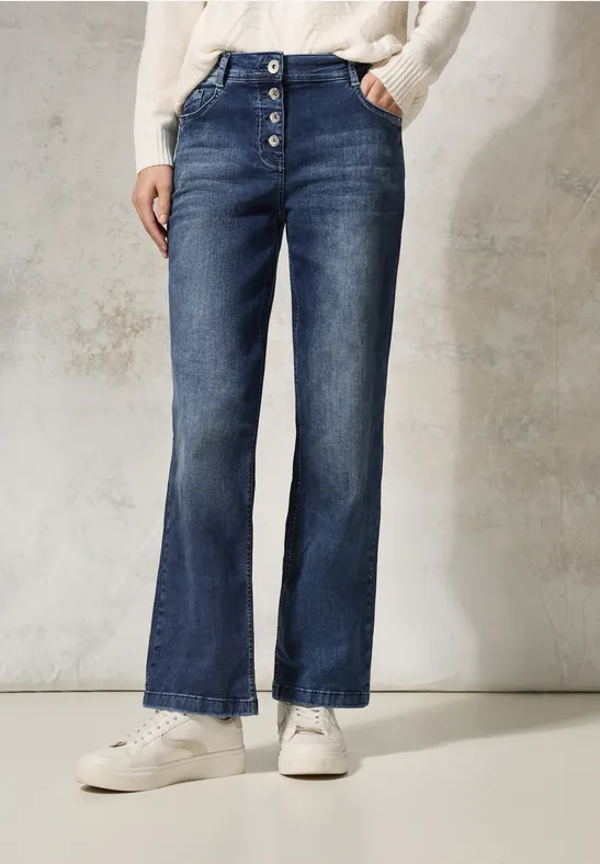 cecil Jeans Wide Leg Baumwolle-Recycled Polyester-Esasthan Blau