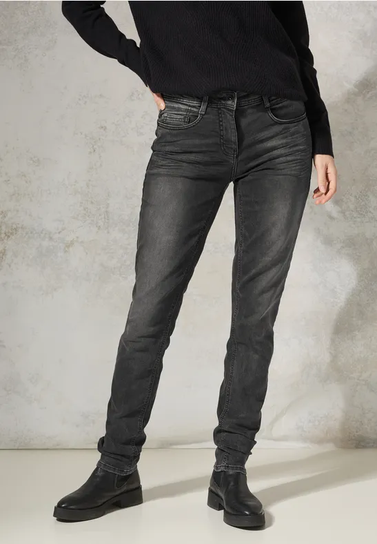 cecil Jeans Casual Slim Legs Baumwolle-Polyester-Esasthan Schwarz
