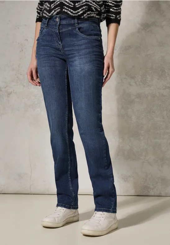 cecil Straight Leg Jeans Baumwolle-Recycled Cotton-Recycled Polyester-Esasthan Dunkelblau
