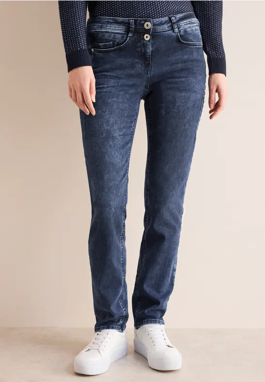 cecil Jeans Straight Leg Baumwolle-Recycled Polyester-Esasthan Blau