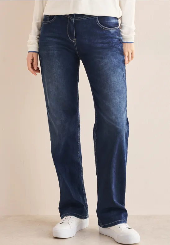 cecil Wide Leg Jeans Waist Baumwolle Dunkelblau