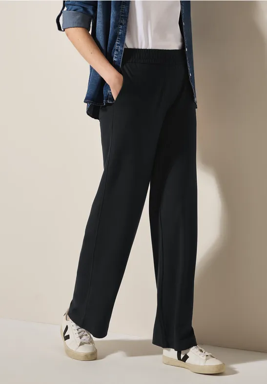 cecil Hose Wide Leg Viskose Schwarz