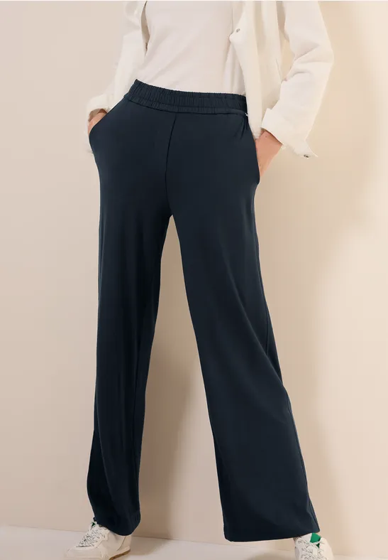 Thumbnail - Cecil Damen Wide Leg Jersey-Hose in Blau, Gr: XL