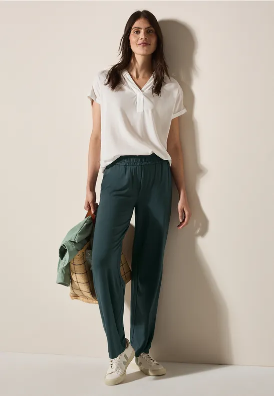 Thumbnail - Cecil Damen Wide Leg Jersey-Hose in Grün, Gr: XL