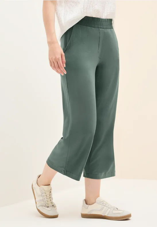 Thumbnail - Cecil Damen Wide Leg Jersey-Hose in Grün, Gr: S