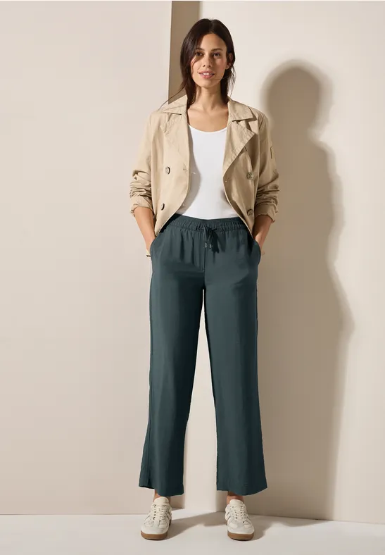 Thumbnail - Cecil Damen Wide Leg Strukturhose in Grün, Gr: XS