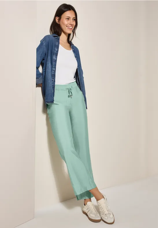 Thumbnail - Cecil Damen Wide Leg Strukturhose in Grün, Gr: L