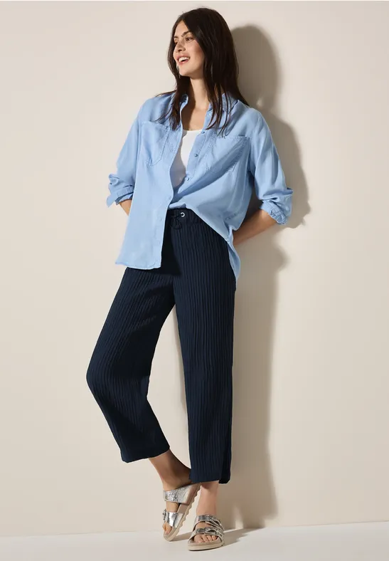 Thumbnail - Cecil Damen Wide Leg Strukturhose in Blau, Gr: L