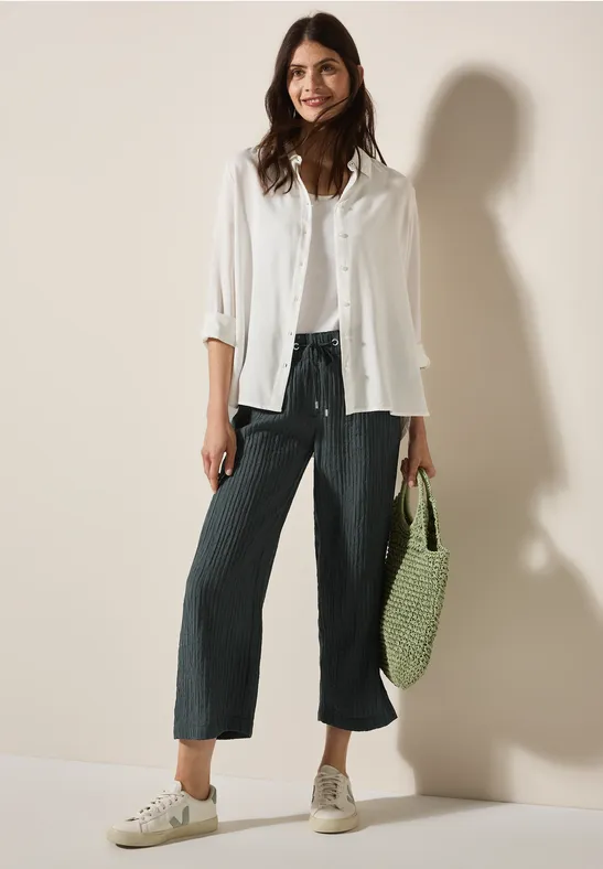 Thumbnail - Cecil Damen Wide Leg Strukturhose in Grün, Gr: L