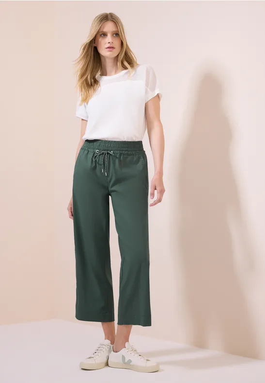 cecil Wide Leg Hose Baumwolle-Polyester-Esasthan Gruen