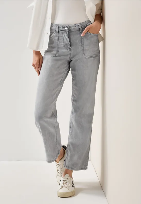 cecil Wide Leg Jeans Waist Baumwolle-Polyester-Esasthan Grau