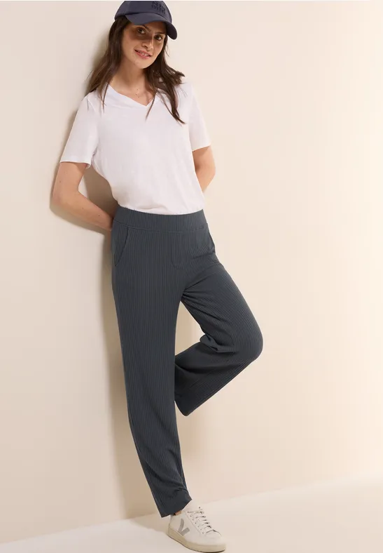 Thumbnail - Cecil Damen Jersey-Hose mit Rippstruktur in Grau, Gr: L
