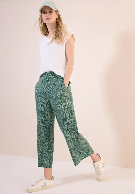 Thumbnail - Cecil Damen Gemusterte Wide Leg Hose in Grün, Gr: XS
