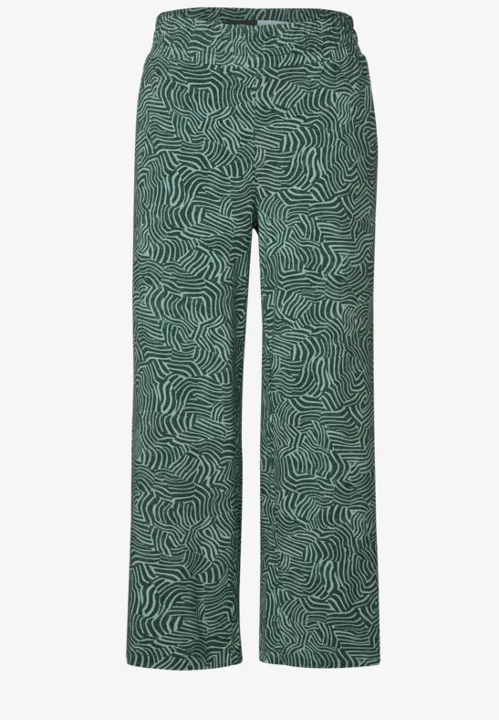 Thumbnail - Cecil Damen Gemusterte Wide Leg Hose in Grün, Gr: XS