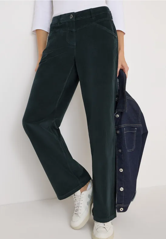 cecil Cordhose Wide Leg Baumwolle Gruen