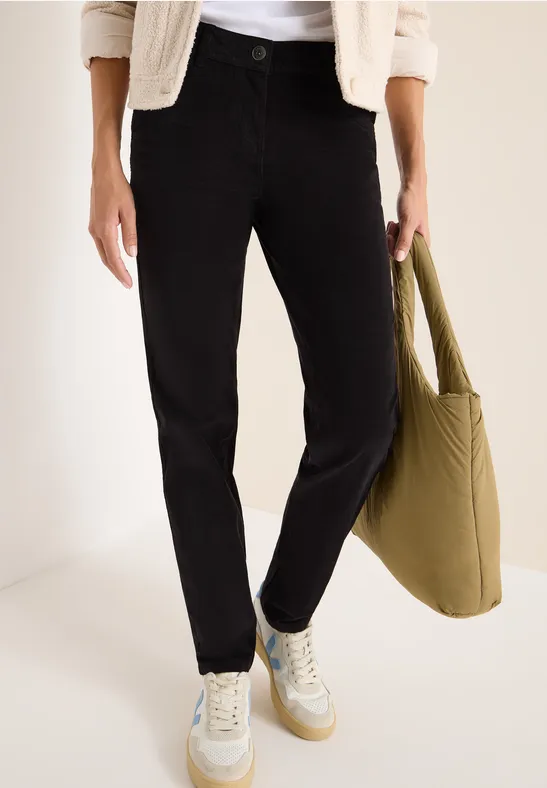 cecil Slim Cordhose Mid Waist Slim Grau