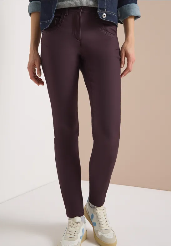 cecil Hose Slim Fit Leder-Look Viskose-Nylon Rot