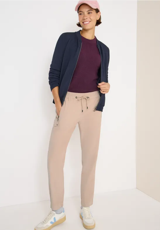 cecil Cordhose Mid Waist Slim Legs Baumwolle Beige