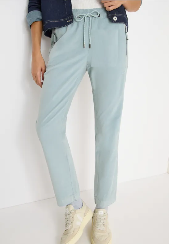 cecil Cordhose Mid Waist Slim Baumwolle Blau