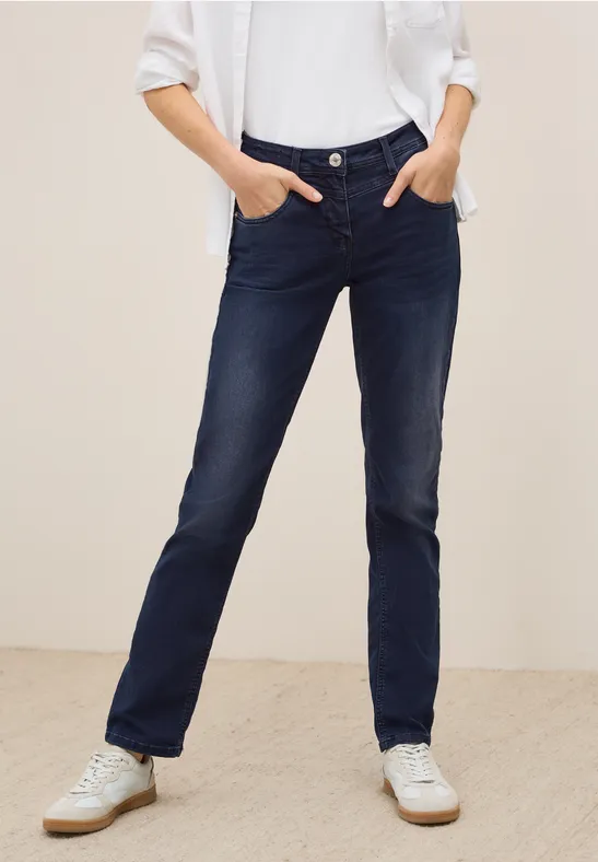 cecil Jeans Mid Waist Straight Legs Baumwolle Blau