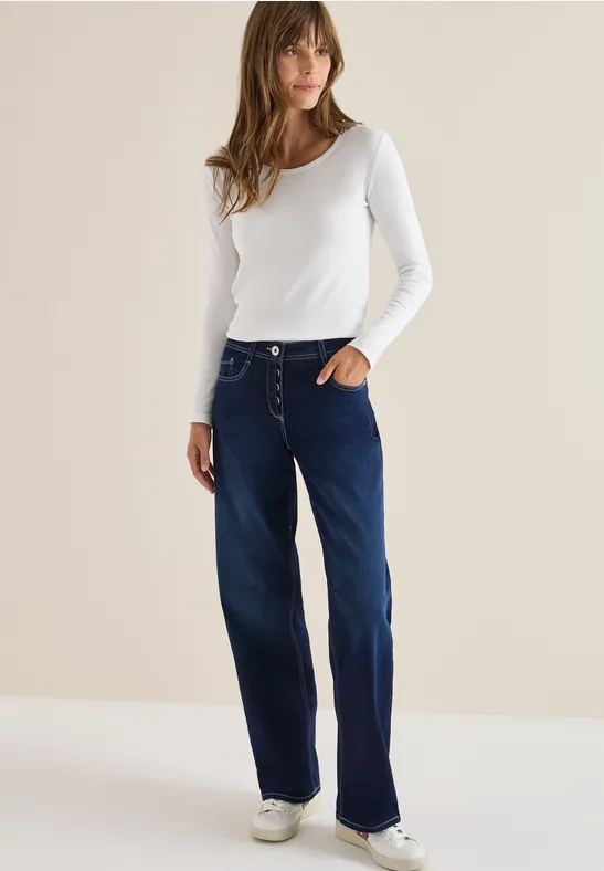 cecil Wide Leg Jeans Baumwolle-Polyester-Esasthan Blau