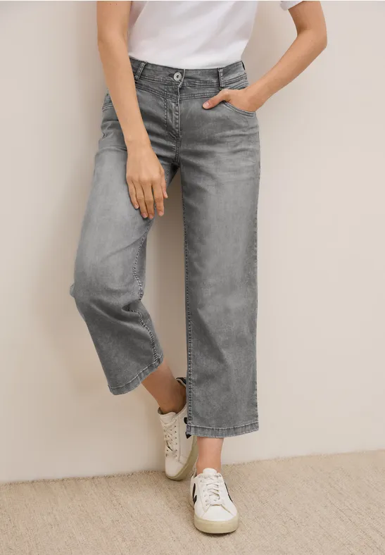 cecil Jeans Wide Leg Loose Baumwolle-Polyester Grau