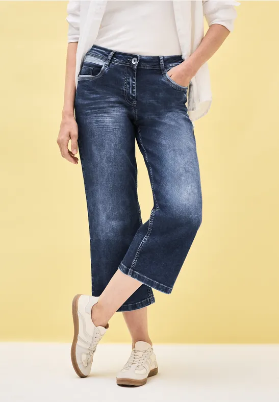cecil Wide Leg Jeans Reverse Detail Baumwolle-Polyester Dunkelblau