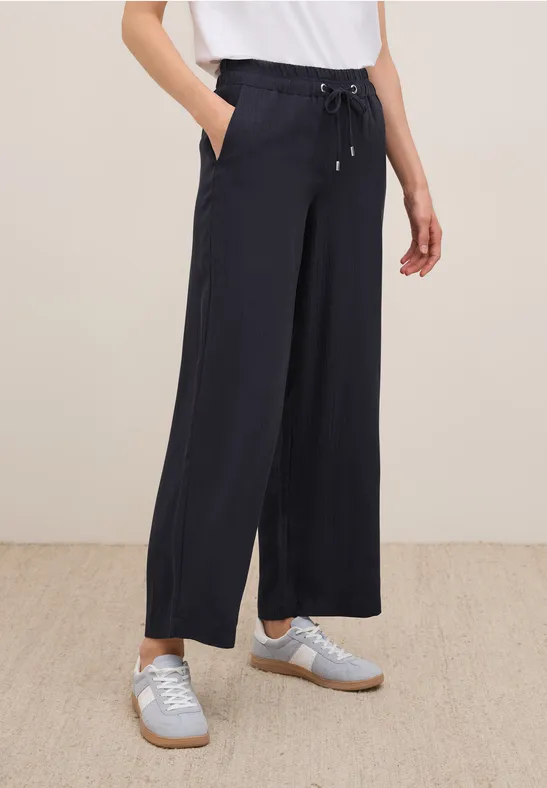 cecil Hose Wide Leg Struktur Lyocell Blau