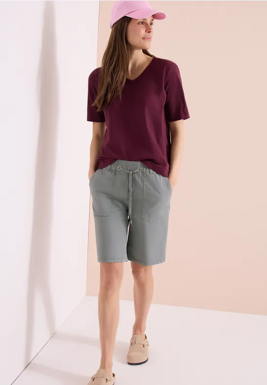 cecil Shorts Mid Waist Straight Leg Baumwolle Grau