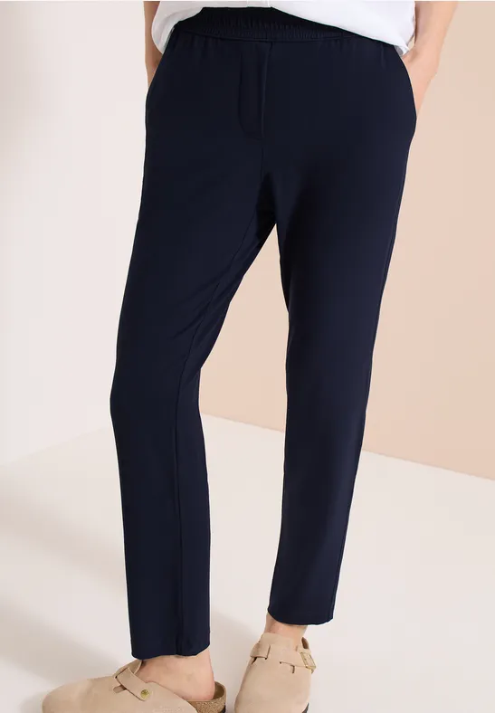 cecil Mid Waist Slim Leg Hose Viskose Blau