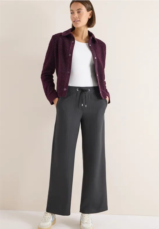 Thumbnail - Cecil Damen Wide Leg Hose mit Muster in Schwarz, Gr: XS