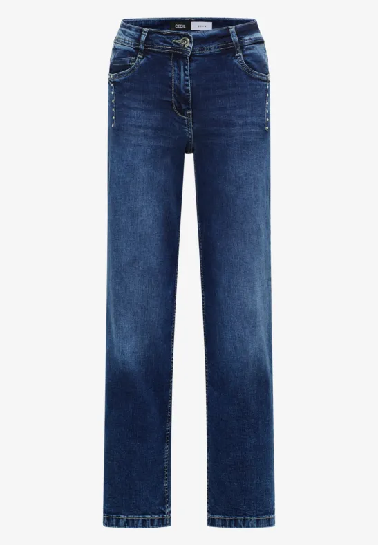 Thumbnail - Cecil Damen Wide Leg Jeans mit Nieten in Blau, Gr: 30